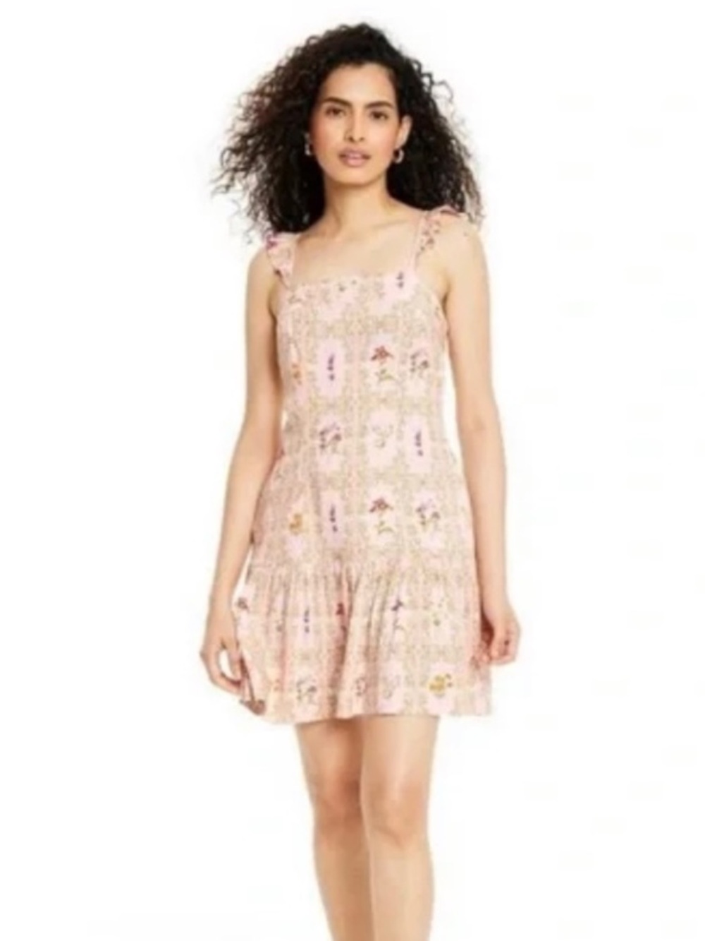 Pink Floral Ruffle-Strap Mini Dress